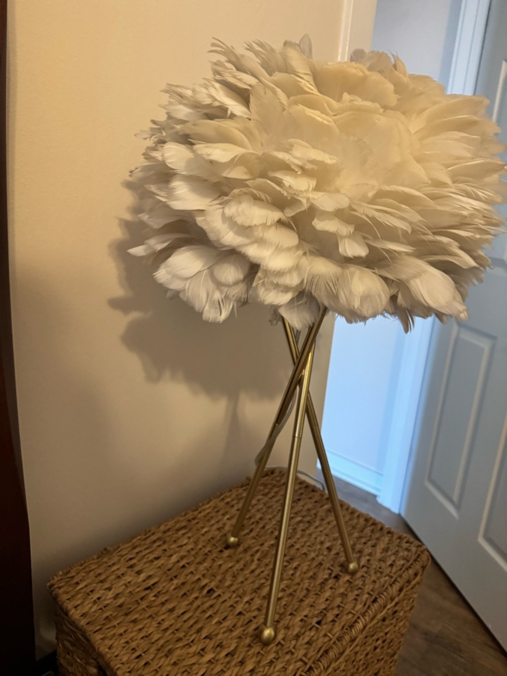 Rachel Zoe Ivory Feather Shade Table Lamp with Gold Tripod Base